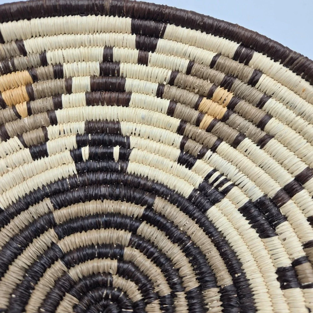 Handwoven Coiled Basket Bowl Geometric Turtle Brown‎ Cream Southwest Style 9.75